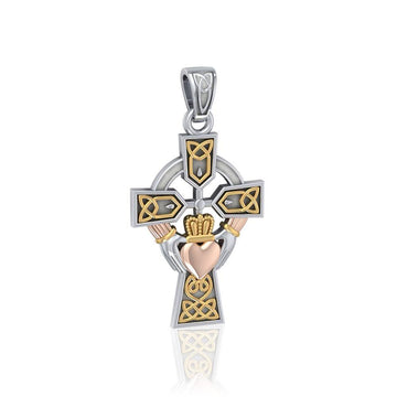 Celtic Cross and Irish Claddagh Three Tone Pendant OTP1704 - Jewelry